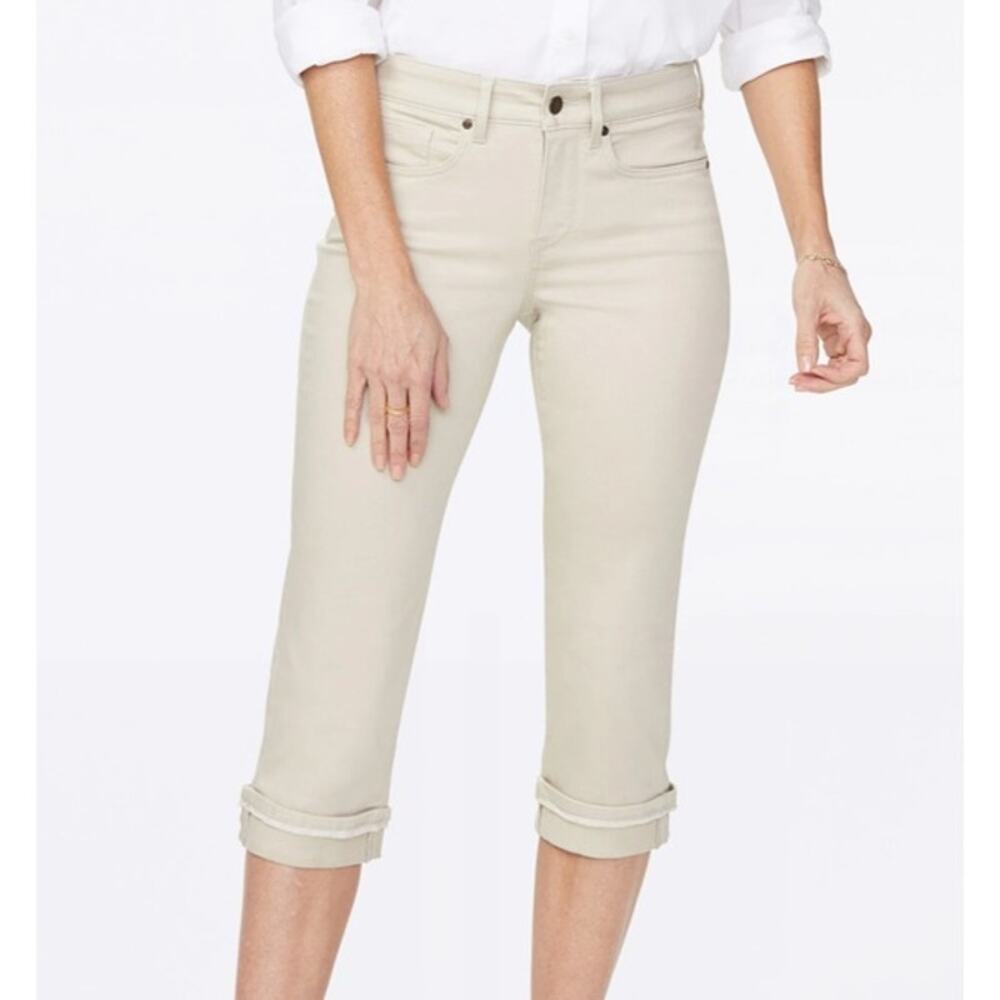 NYDJ Marilyn Straight Crop Jeans Light Tan Khaki Lift Tuck Stretch Women's 16